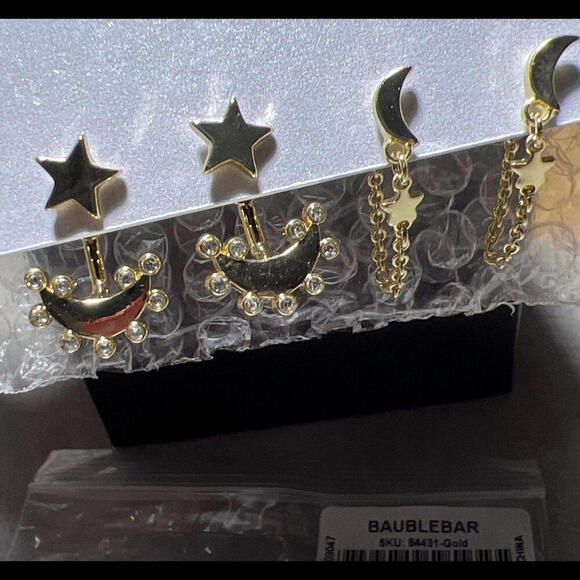 BAUBLEBAR Cosmic Couple Earring Set ~ 2 Pairs ~ Gold Dangles w/ Crystals - Picture 4 of 4